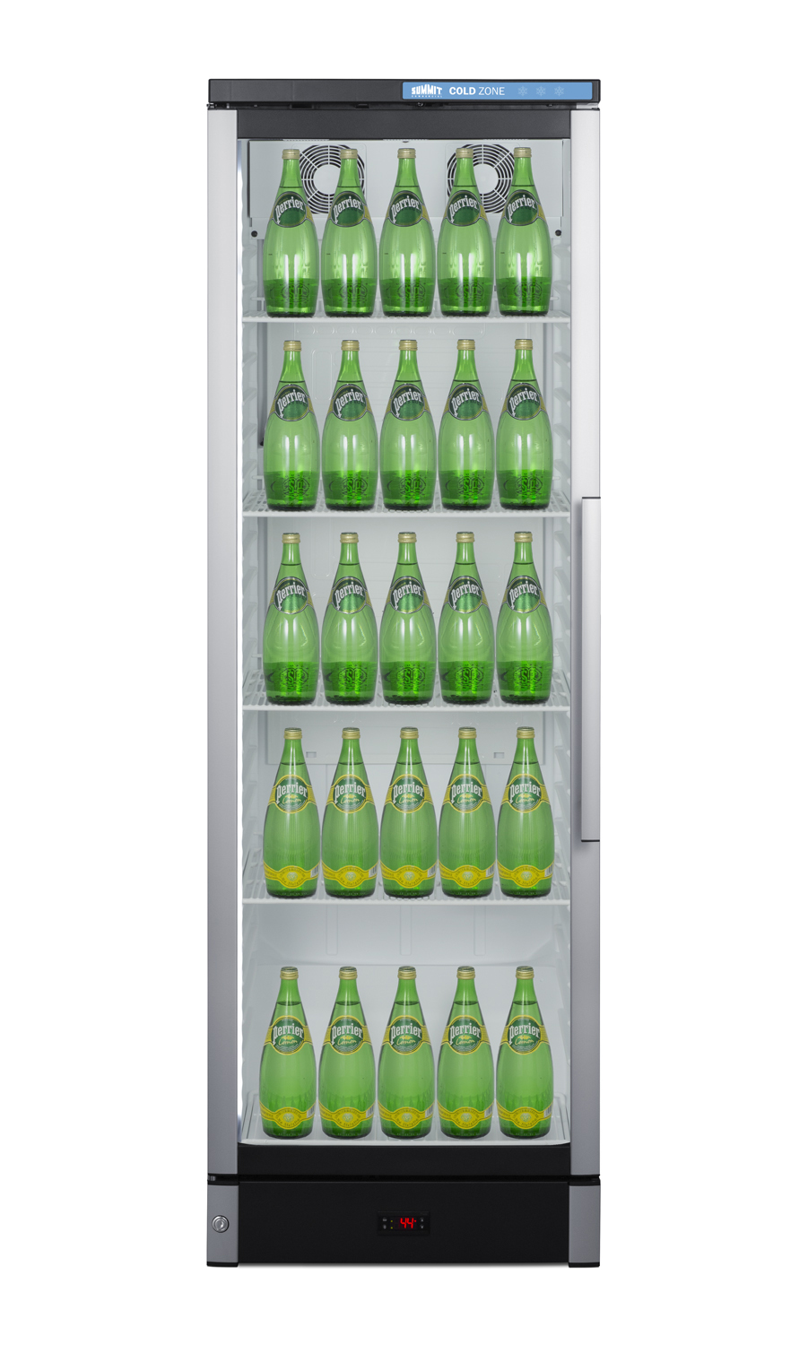 Commercial glass door beverage center with lock and left hand door swing